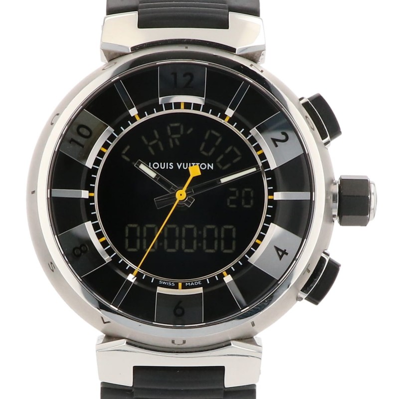 ルイ・ヴィトン Louis Vuitton タンブール インブラック Q118F 腕時計 SS ラバー クォーツ ブラック メンズ 【中古】